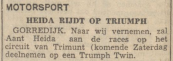 4) Uit de krant van 8-6-1950. Aant Heida rijdt op Triumph Twin. 