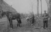 Het kappen en wegslepen met een ''mallejan'' van bomen uit een iekenhiem. De bomen werden verwerkt tot planken die de eigenaar van de boerderij waar het iekenhiem bij hoorde, gebruikt voor reparaties, het zogenaamde ''boerengeriefhout''. De voerman is Tjepke de Vries uit Kortezwaag.  