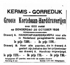 Advertentie Kermis kortebaan harddraverijen in 1926